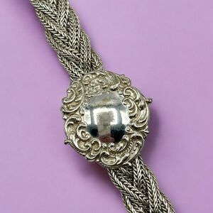 Gorgeous Silver Plated Victorian Inspired Medallion Bracelet Braided Chain